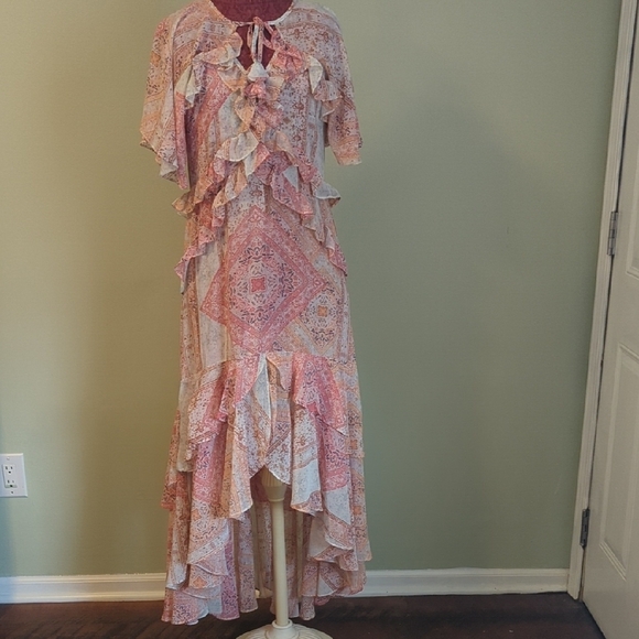 Misa Los Angeles Pink Long Ruffle Dress, US XS - Picture 1 of 7